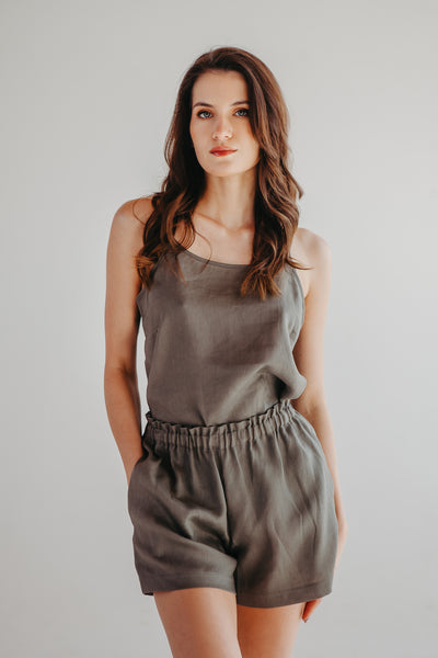 Savanna Linen Top&Shorts Set in Olive Green – Epifanianightwear