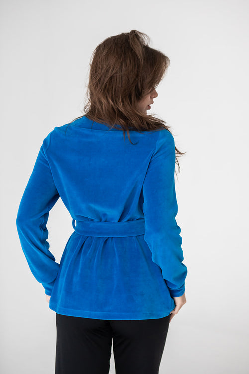 Nella Cotton Velour Jacket in Sapphire Blue