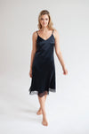 Scarlett Black satin Maxi Slip with deep V-cut