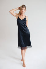 Scarlett Black satin Maxi Slip with deep V-cut