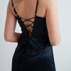 Scarlett Black satin Maxi Slip with deep V-cut